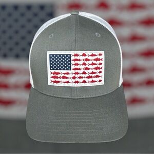 Columbia PFG Performance Gray White Fish Flag Mesh Unisex Snapback Adult Cap Hat